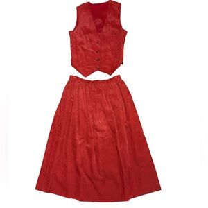 Vintage Laura Ashley Corduroy Skirt Vest Set Brick Red 10